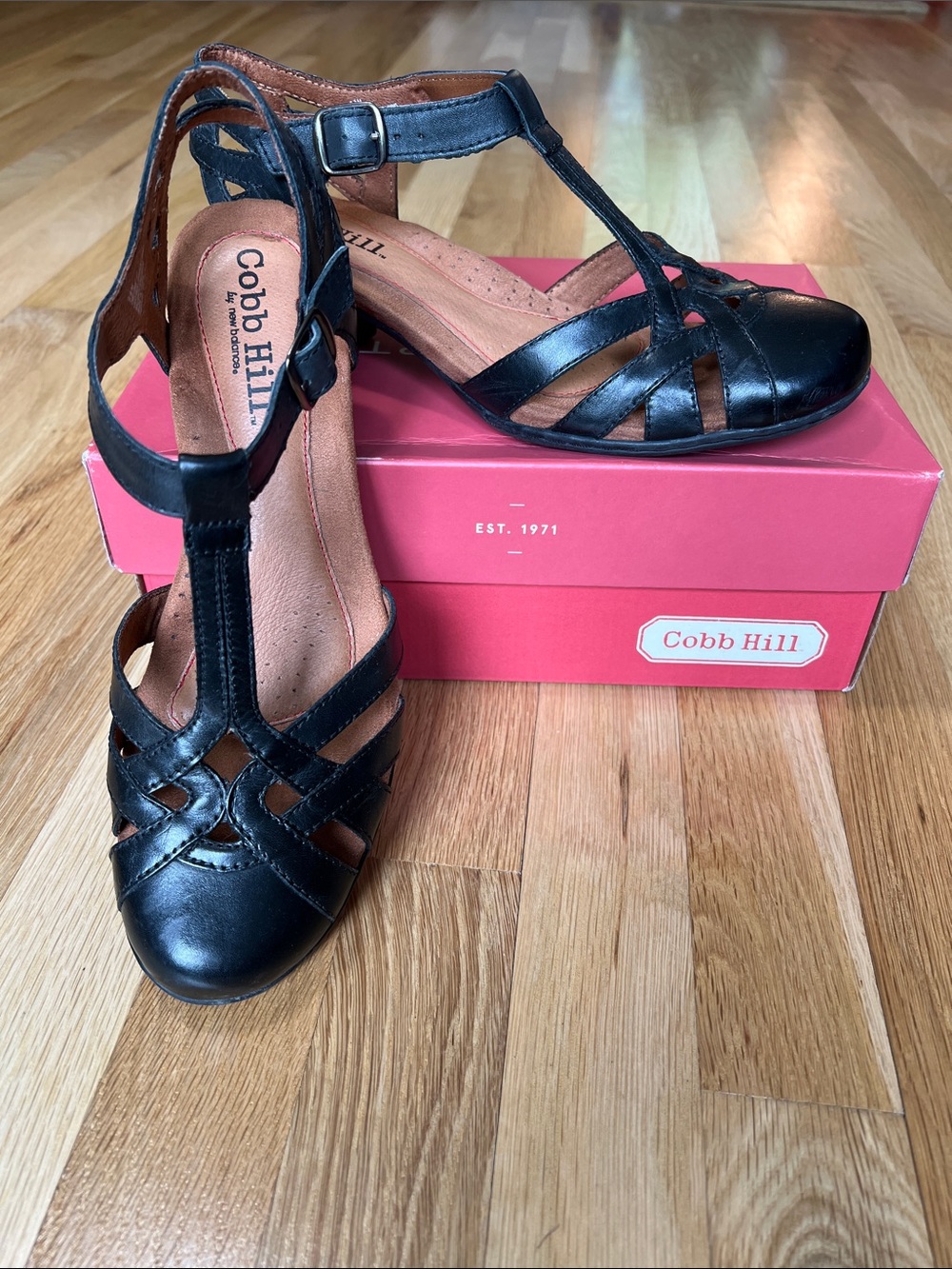 Rockport Cobb Hill Aubrey Women's T-strap Leather Comfort Heels, Black, Size 9.5